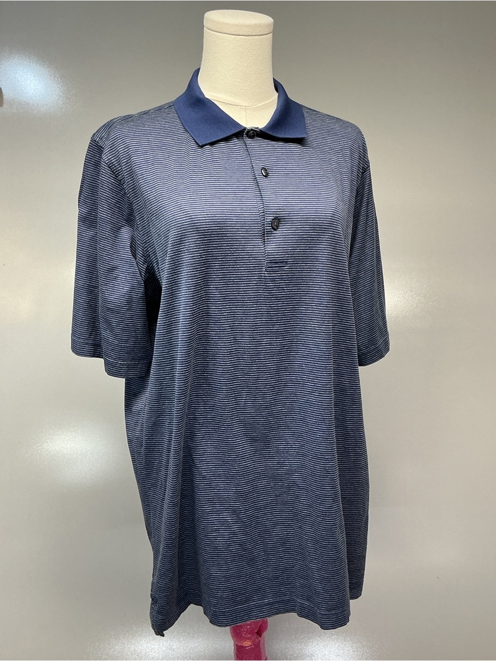 Fairway & Greene Mercerized Cotton Micro Stripe Golf Polo Navy Blue Men’s Large